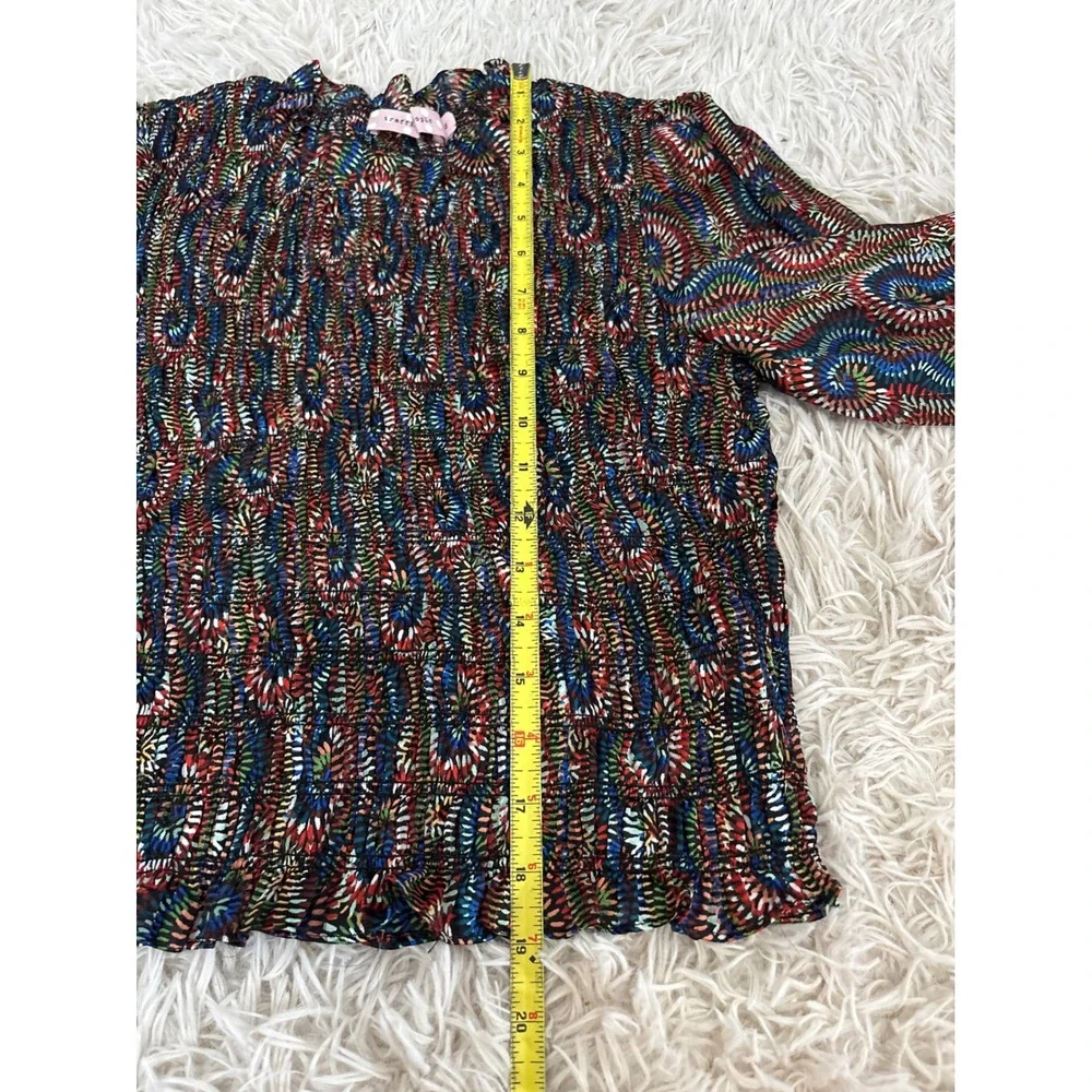 Traffic People Smocked Peasant Blouse Abstract Print Puff Sleeve Women Small - Picture 6 of 7